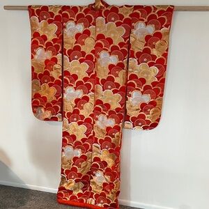 Red and Gold Kimono with Floral Pattern